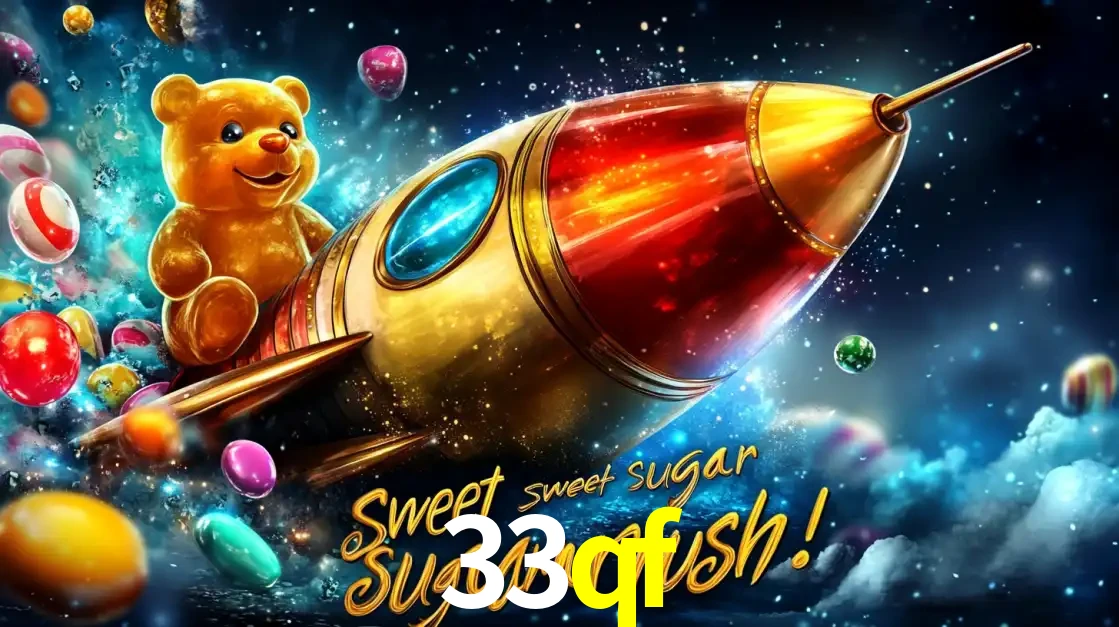 Arte promocional do jogo de slot Sugar Rush, com um urso de pelúcia em um foguete viajando pelo espaço de doces, um dos jogos divertidos disponíveis no cassino 33qf.